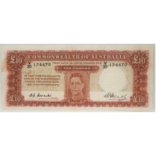 AUSTRALIA 1949 . TEN 10 POUNDS BANKNOTE . VERY SCARCE